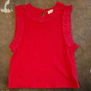 Vibrant Red Ruffle Trim Tank Top